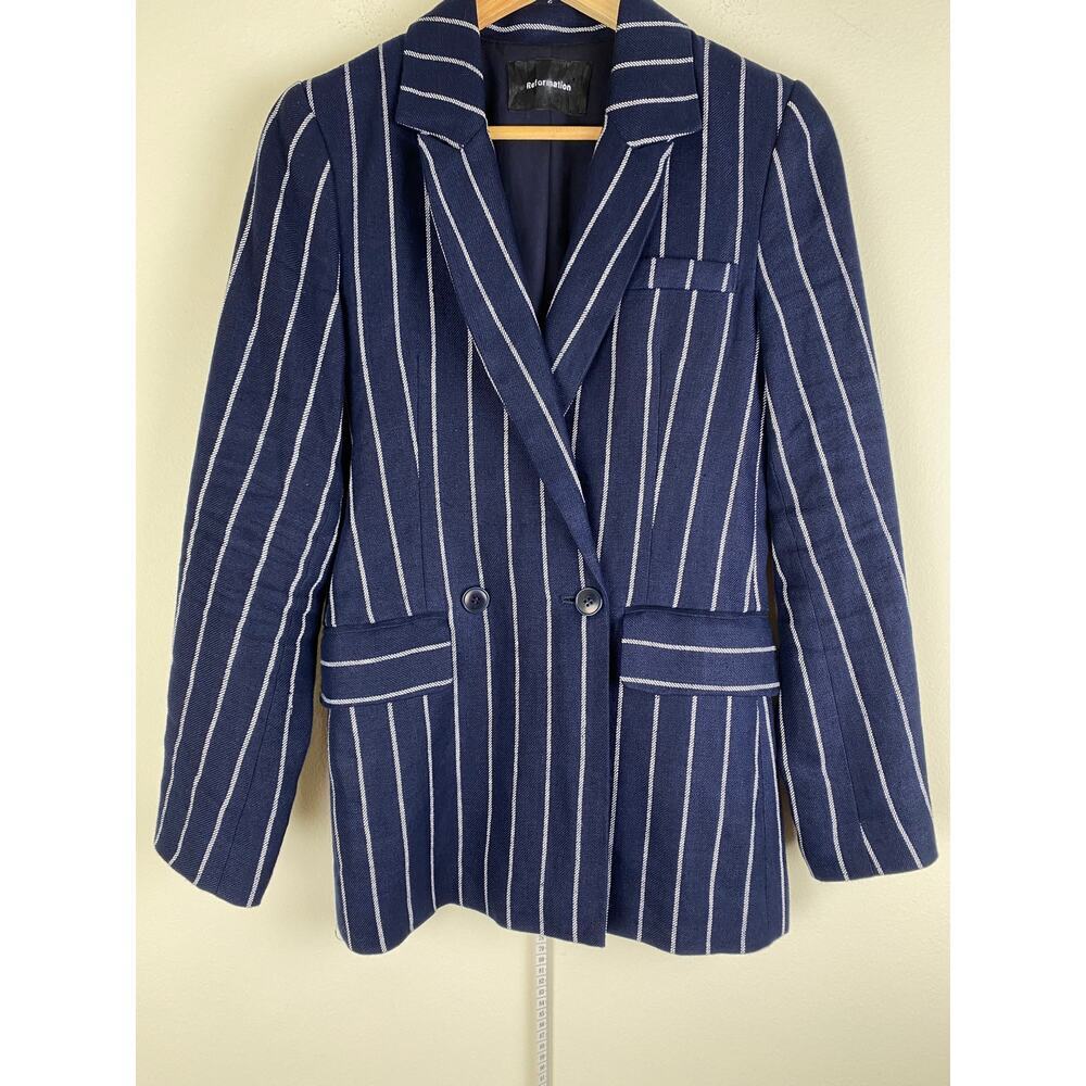 Reformation Verano 100% Linen Pinstripe Double Breasted Blazer XS - Picture 7 of 13